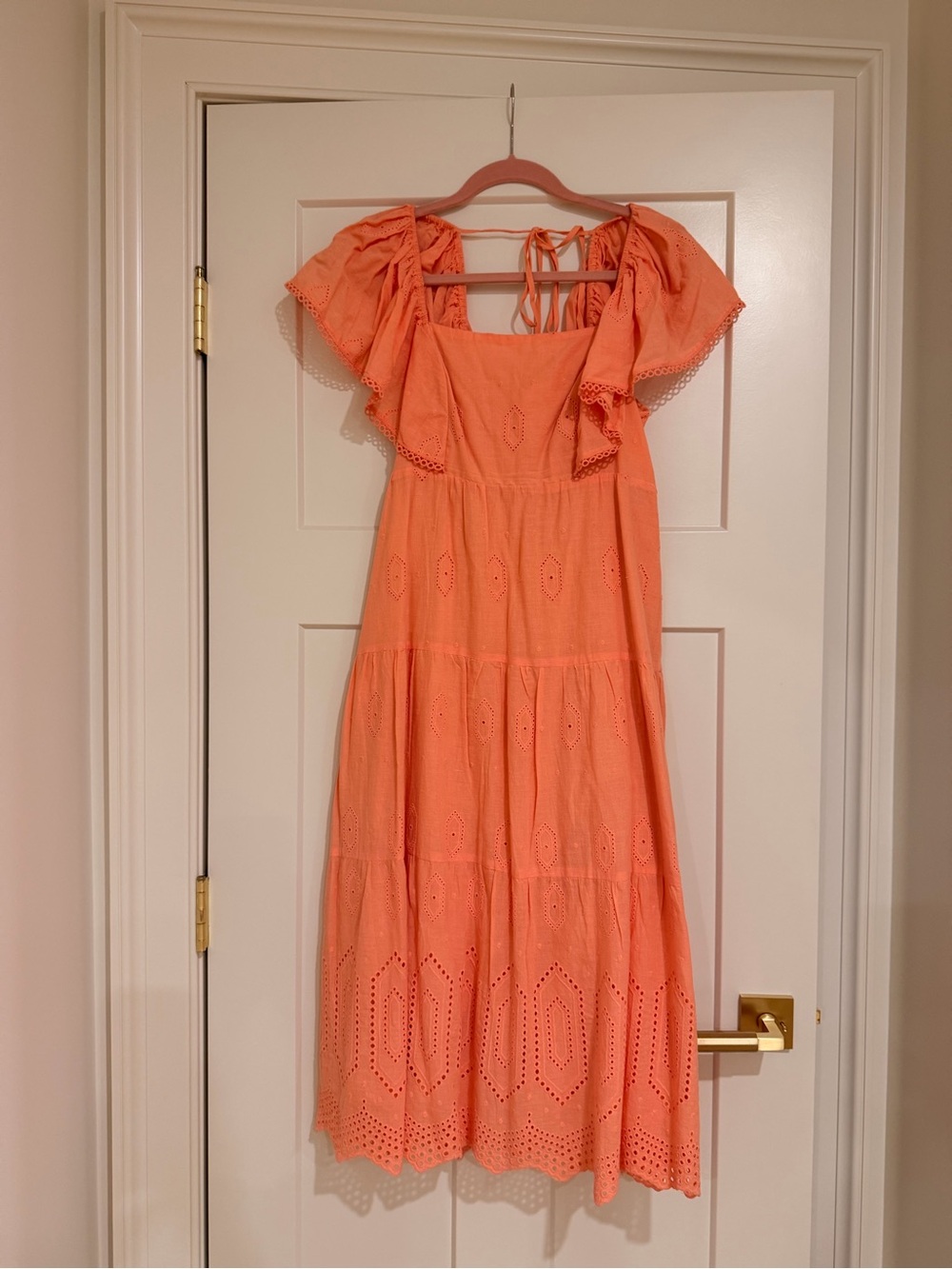Caslon Flutter Sleeve Coral Eyelet Midi Dress